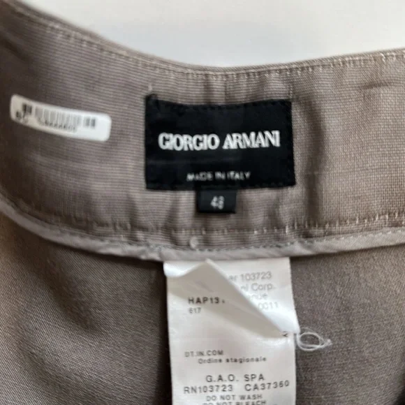 Giorgio Armani Tan Side Zip Flat Front Pants Trousers Size 48 = US 12 - Picture 4 of 11